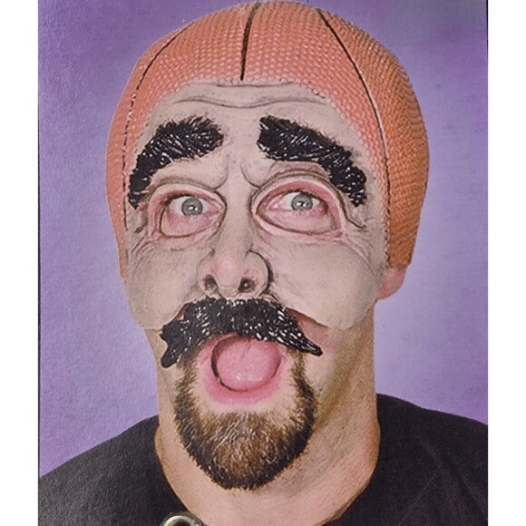 Vintage Halloween Basketball Head Guy Half Mask Vinyl Mustache Seasons for Kmart - Picture 3 of 12